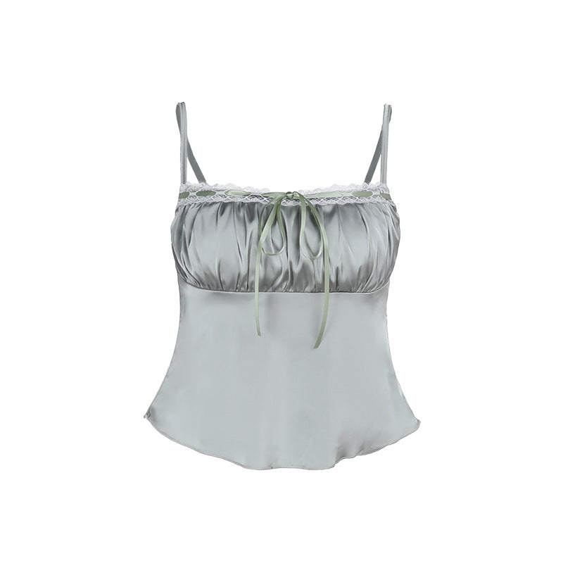 Damen elegantes Satin-Cami-Top mit Spitze und verstellbaren Trägern Drune