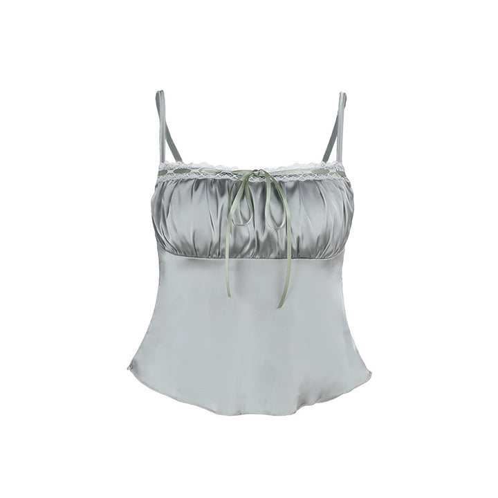 Damen elegantes Satin-Cami-Top mit Spitze und verstellbaren Trägern Drune