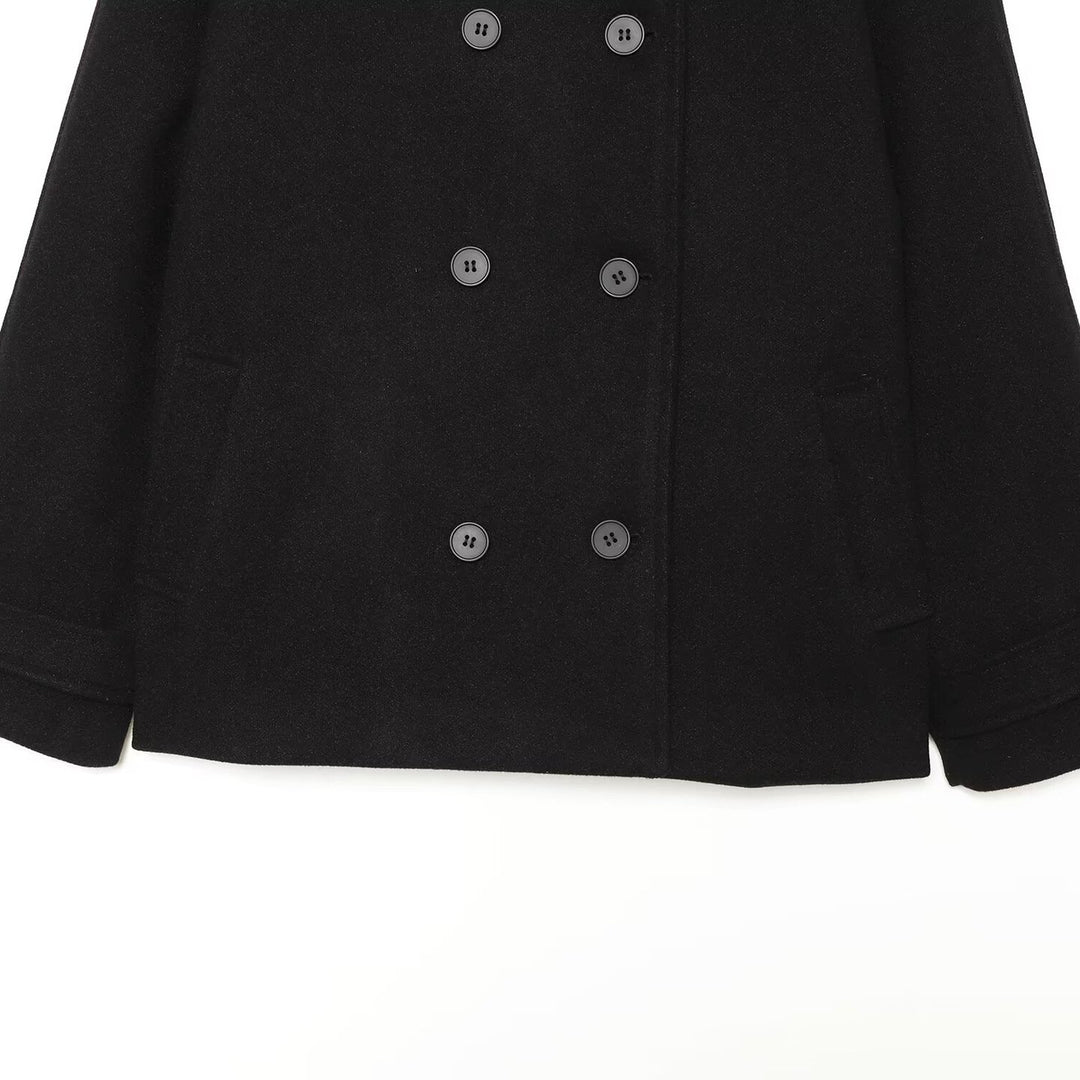 Damen Kurzer Doppelreihiger Wollmix-Cape‑Mantel mit hohem Stehkragen Drune