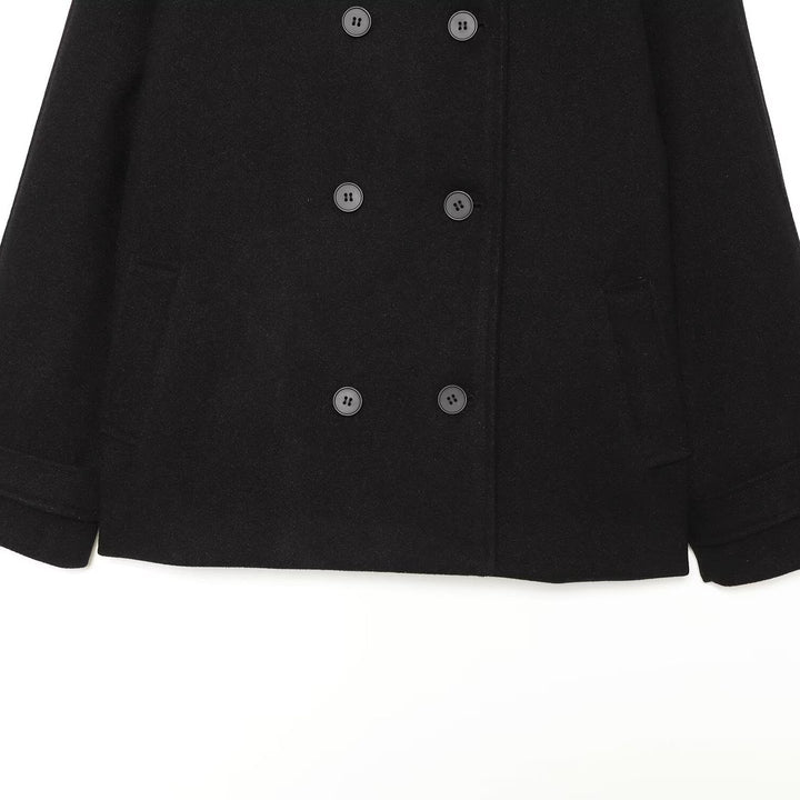 Damen Kurzer Doppelreihiger Wollmix-Cape‑Mantel mit hohem Stehkragen Drune