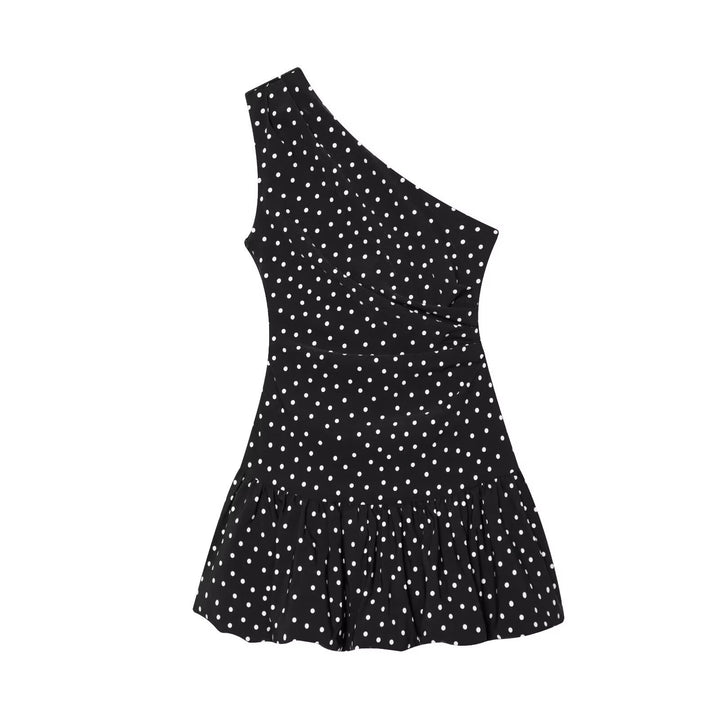 Damen Polka-Dots Minikleid mit asymmetrischem Ausschnitt Drune