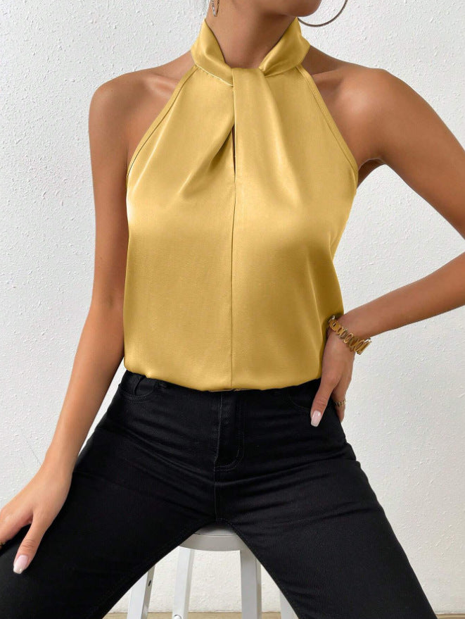 Damen Elegantes Top mit drapiertem U-Ausschnitt und High-End Satinfinish Drune