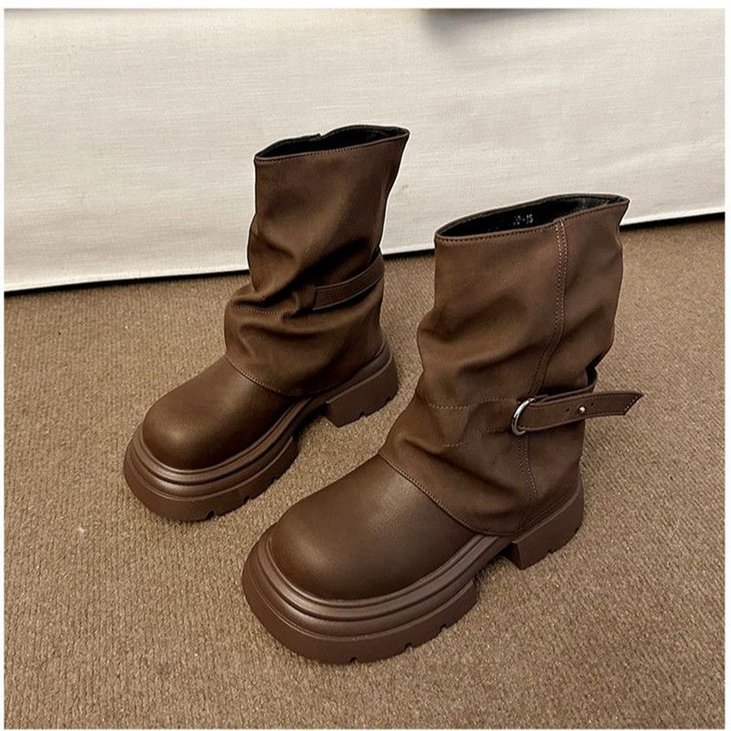 Damen Schlupf‑Stiefel mit gerafftem Schaft und skulpturierter Plateau‑Sohle Drune