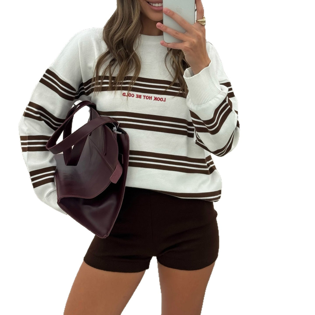 Damen Modischer Strickpullover mit Streifen Drune