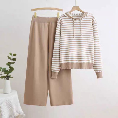 Damen gestreiftes Freizeitset mit Kapuze und weitem Schnitt Drune