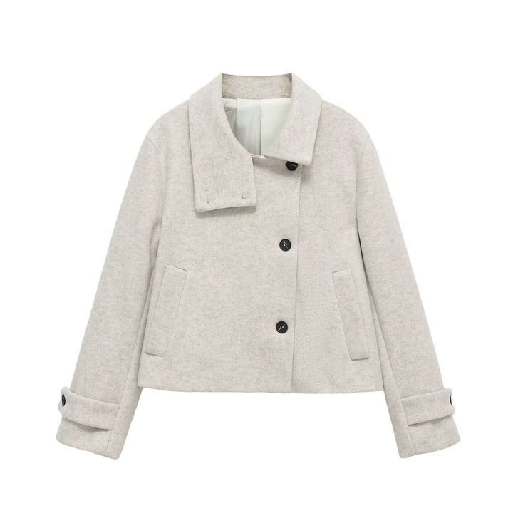 Damen Kurze Wollmischjacke mit Umschlagkragen, Kastenform und verstellbaren Manschetten Drune