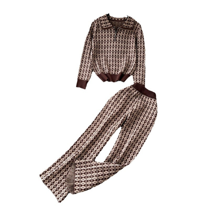 Damen modisches Lounge-Set mit glänzendem Muster und elastischem Bund Drune