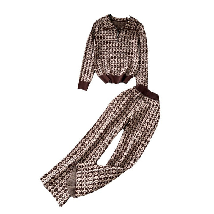 Damen modisches Lounge-Set mit glänzendem Muster und elastischem Bund Drune