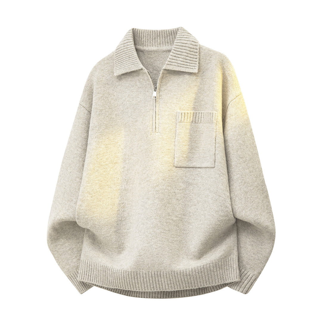 Damen Oversize-Strickpullover mit Halbzip, Rippkragen und Brusttasche Drune
