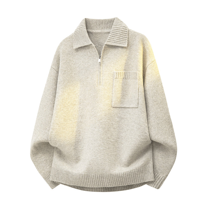 Damen Oversize-Strickpullover mit Halbzip, Rippkragen und Brusttasche Drune
