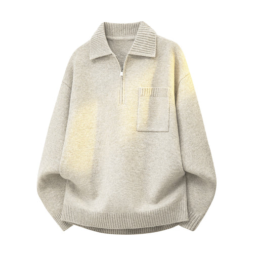 Damen Oversize-Strickpullover mit Halbzip, Rippkragen und Brusttasche Drune