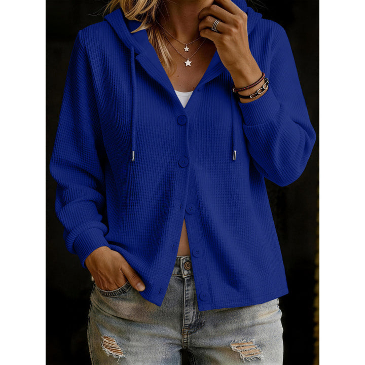Damen Kapuzenstrickjacke im Waffelstrick mit Knopfleiste Drune