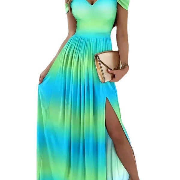Damen Maxikleid mit Schulterträgern und elegantem Schlitz Drune