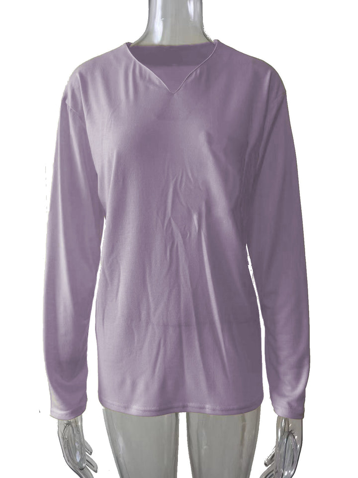 Damen nan legeres Langarmshirt mit V-Notch-Ausschnitt, Brusttasche und lockerer Oversize-Passform Drune