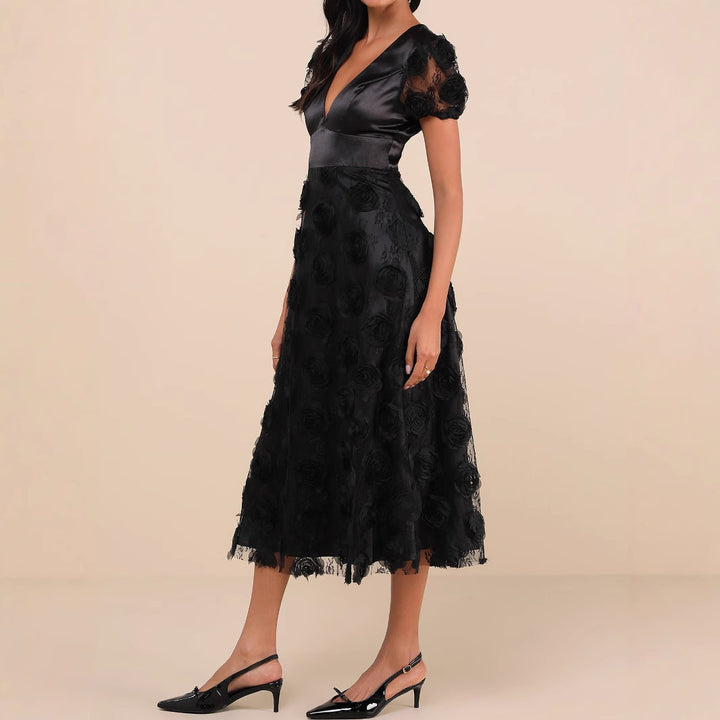 Damen Elegantes Maxikleid mit floralem Spitzenbesatz Drune