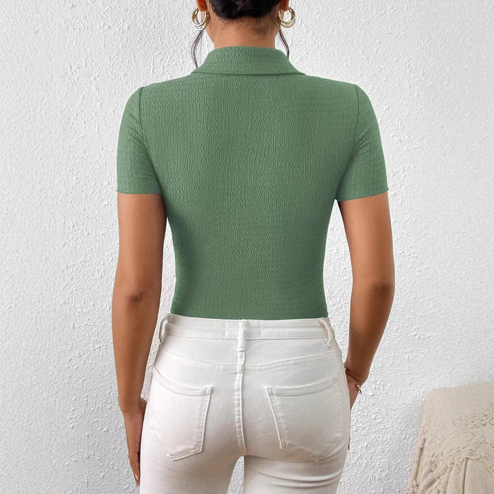 Damen Kurzarmbluse mit strukturiertem Design und herzförmigen Knöpfen Drune