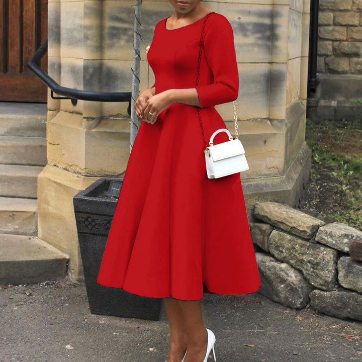 Damen A-Linien Kleid mit elegantem Rundhalsausschnitt und schwingendem Rock Drune