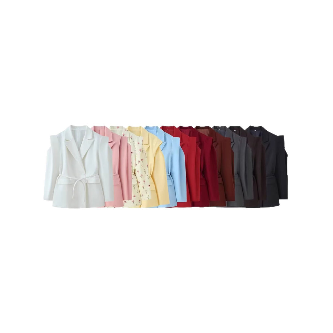 Damen Blazer mit Cut-Out‑Schultern, Taillengürtel und Pattentaschen Drune