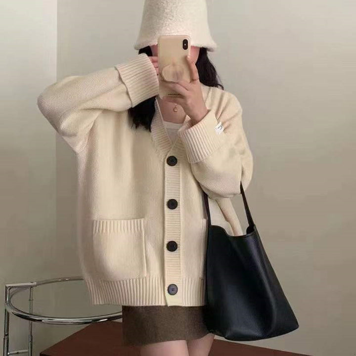 Damen Lässiger Oversized Cardigan mit großen Taschen und knöpfbaren Details Drune