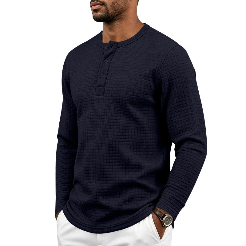 Herren Texturiertes Thermo-Henley-Langarmshirt mit Waffelstruktur und abgerundetem Saum Drune