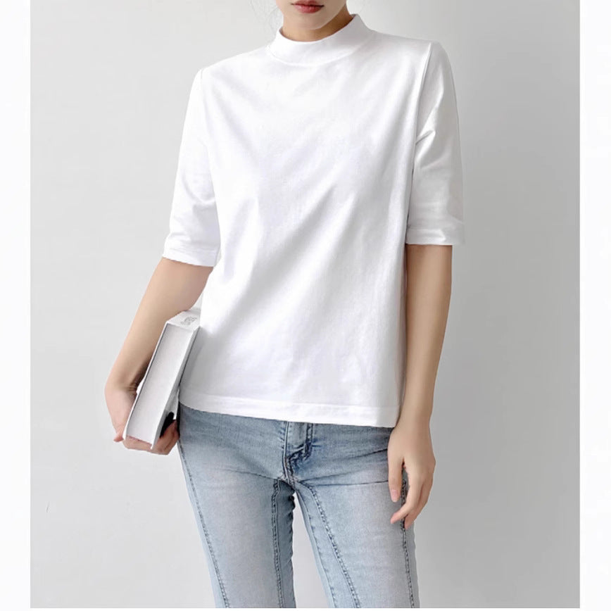 Damen Kurzarm-Top mit Stehkragen und leichter Boxy-Silhouette Drune