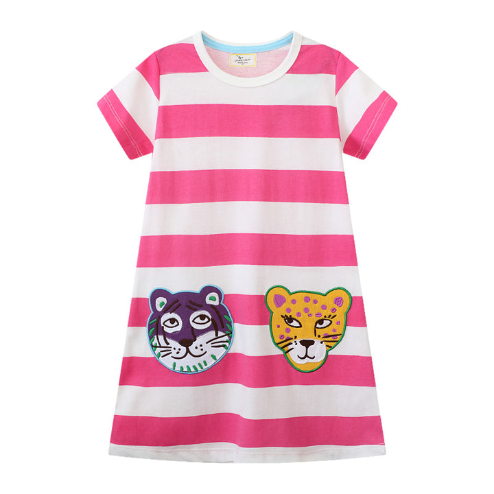 Mädchen gestreiftes T-Shirt-Kleid mit tierischen Applikationen Drune
