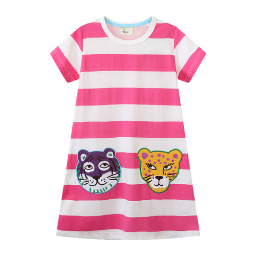 Mädchen gestreiftes T-Shirt-Kleid mit tierischen Applikationen Drune