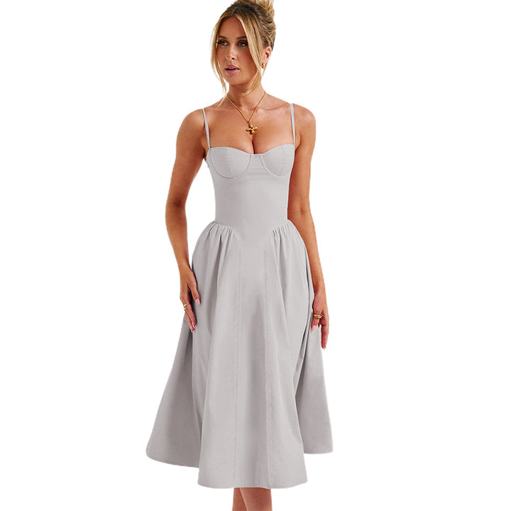Damen Elegantes Midi-Kleid mit Spaghetti-Trägern und tailliertem Schnitt Drune