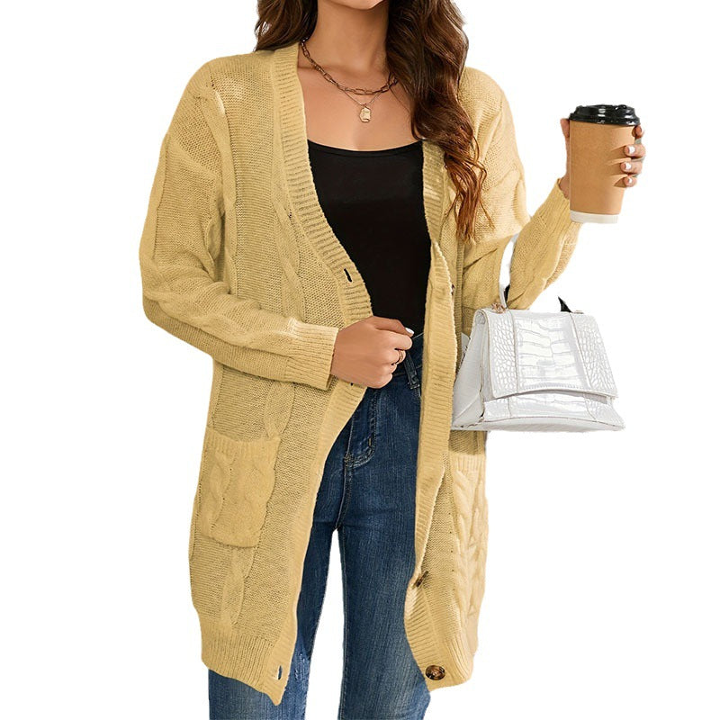 Damen Grobstrick Cardigan mit Taschen und Knopfverschluss Drune