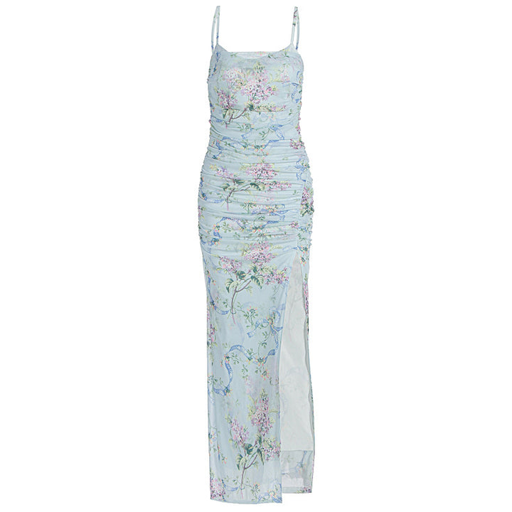 Damen Maxikleid mit floralen Mustern und Seitenschlitz Drune