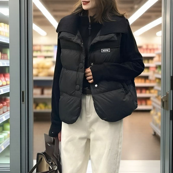 Damen modische Weste mit Kapuze und Knopfdetails Drune