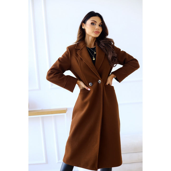 Damen eleganter Wollmantel mit taillierter Silhouette und praktischen Taschen Drune