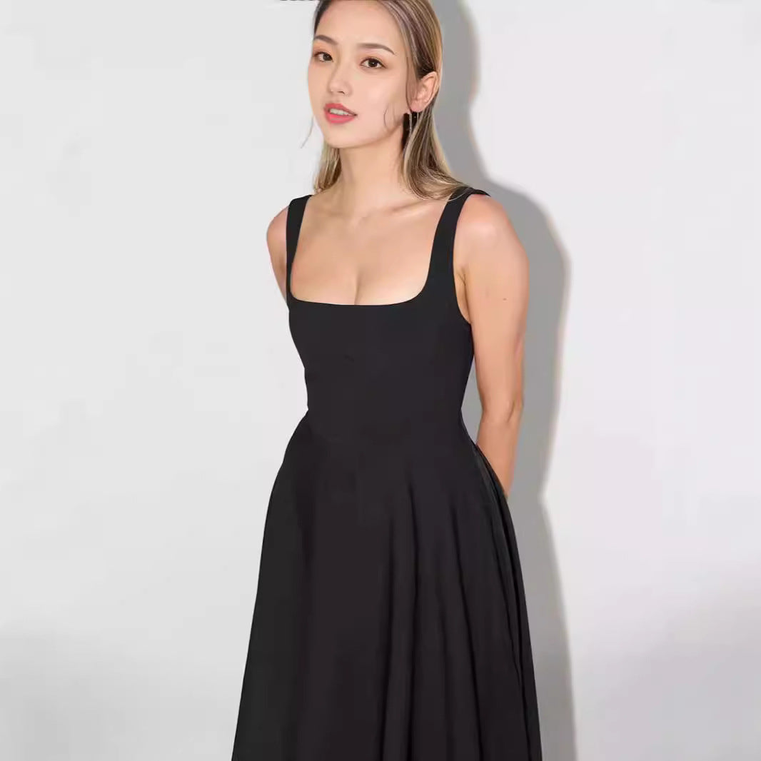 Damen A-Linien Maxikleid mit quadratischem Ausschnitt und fließendem Stoff Drune