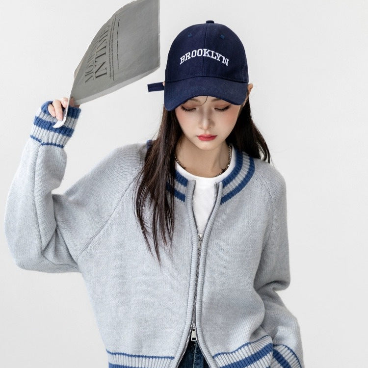 Damen modischer Strickcardigan mit Reißverschluss und sportlichem Streifenmuster Drune