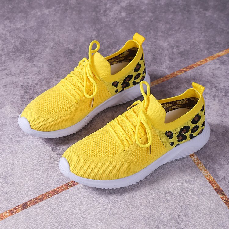 Damen Atmungsaktive Strick-Slipper mit gepolsterter Dämpfungssohle und Leoparden-Schaft Drune