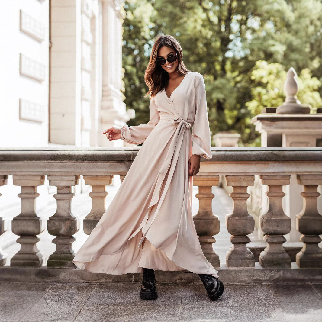 Damen Maxikleid mit elegantem Schnitt und modischem Bindegürtel Drune