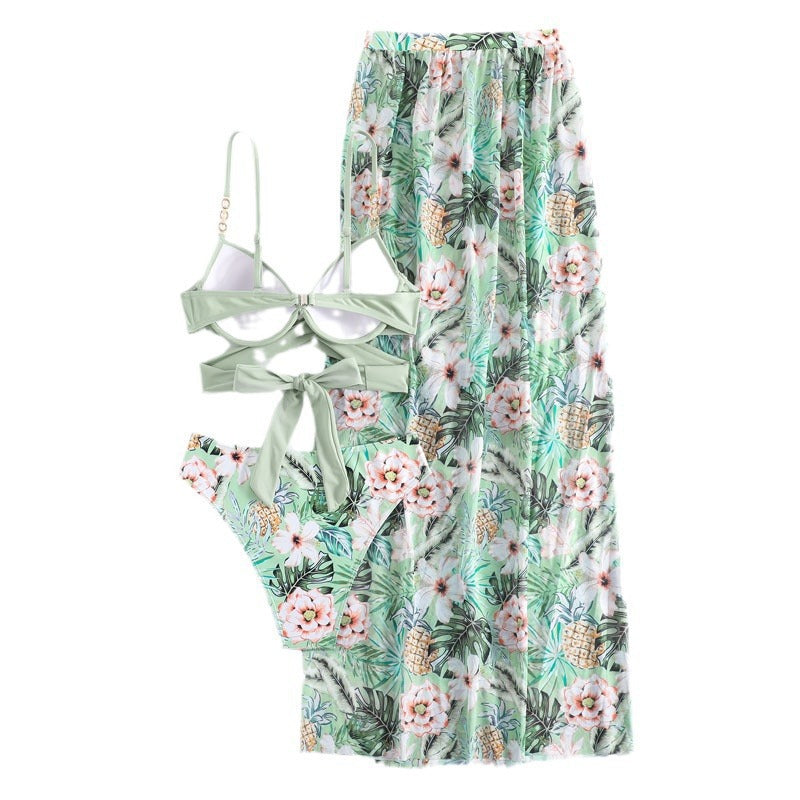 Damen Bikini-Set mit Wickelrock und floralem Design Drune
