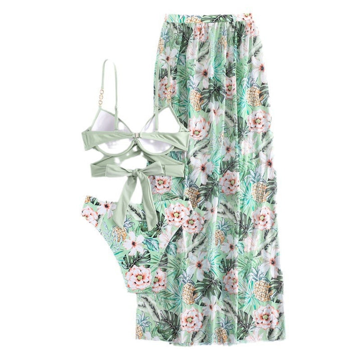 Damen Bikini-Set mit Wickelrock und floralem Design Drune