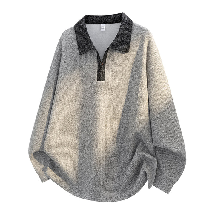 Unisex Oversize-Strickpullover mit kontrastierendem Polokragen und Halbsteg-Knopfleiste Drune