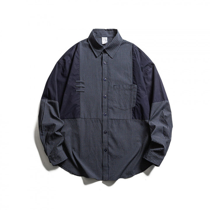 Herren Patchwork-Overshirt im Karomix mit Kontrastpaneelen Drune