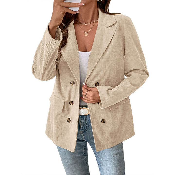 Damen Eleganter Cordblazer mit doppelter Knopfverschluss Drune