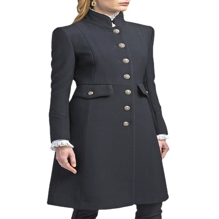 Damen Taillierter Mantel im Uniform‑Tailoring mit Stehkragen, Zierknopfleiste und Pattentaschen Drune