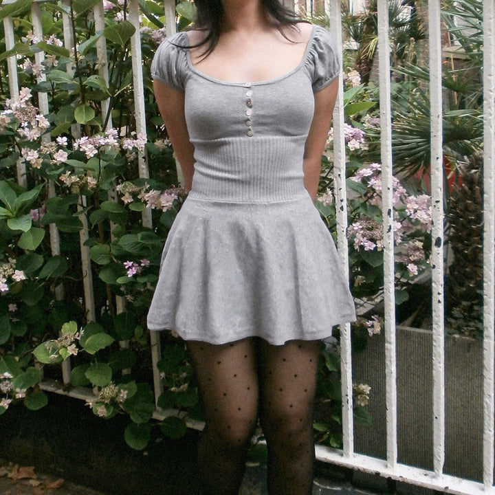 Damen Freizeitkleid mit Puffärmeln und Knopfleiste Drune