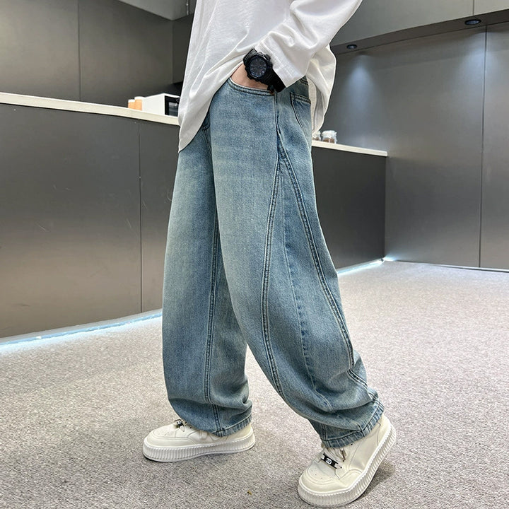 Unisex weite Denim-Hose mit tiefen Eingrifftaschen Drune