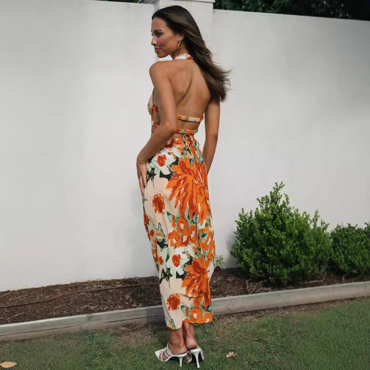 Damen Maxi-Kleid mit tiefem V-Ausschnitt und Raffung Drune