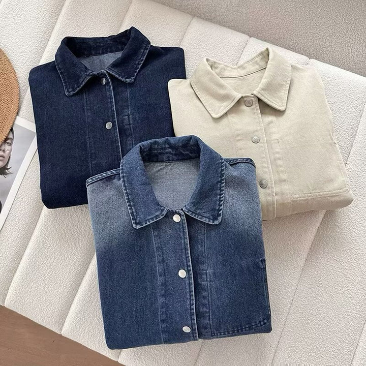 Damen lässige Jeansjacke mit modernen Taschen Drune