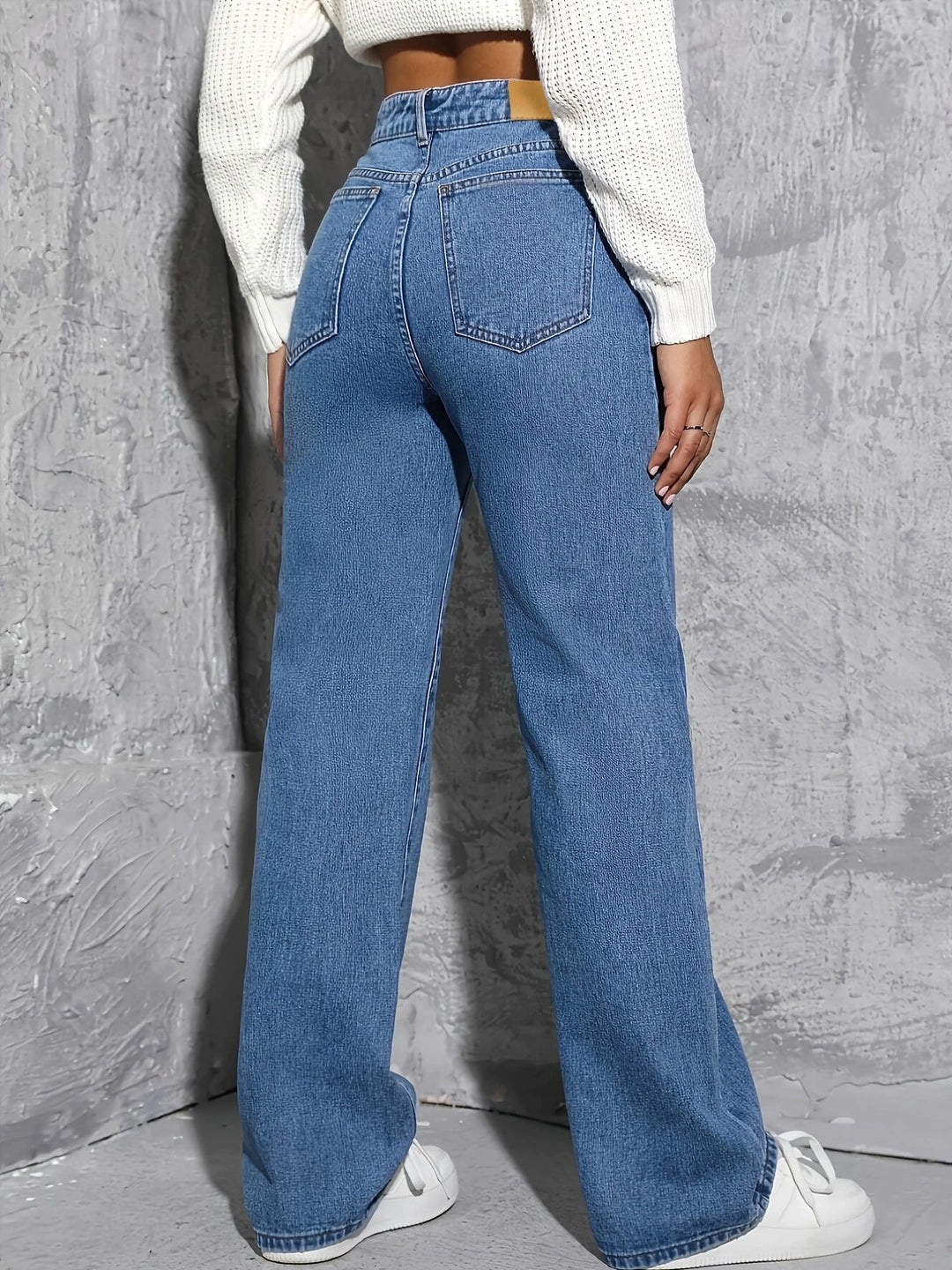 Damen hoch taillierte weite Jeans mit schickem Schnitt und dezenten Waschungen Drune