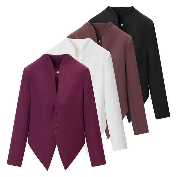 Damen Taillierter Blazer mit spitz zulaufendem Schößchen und Stehkragen Drune