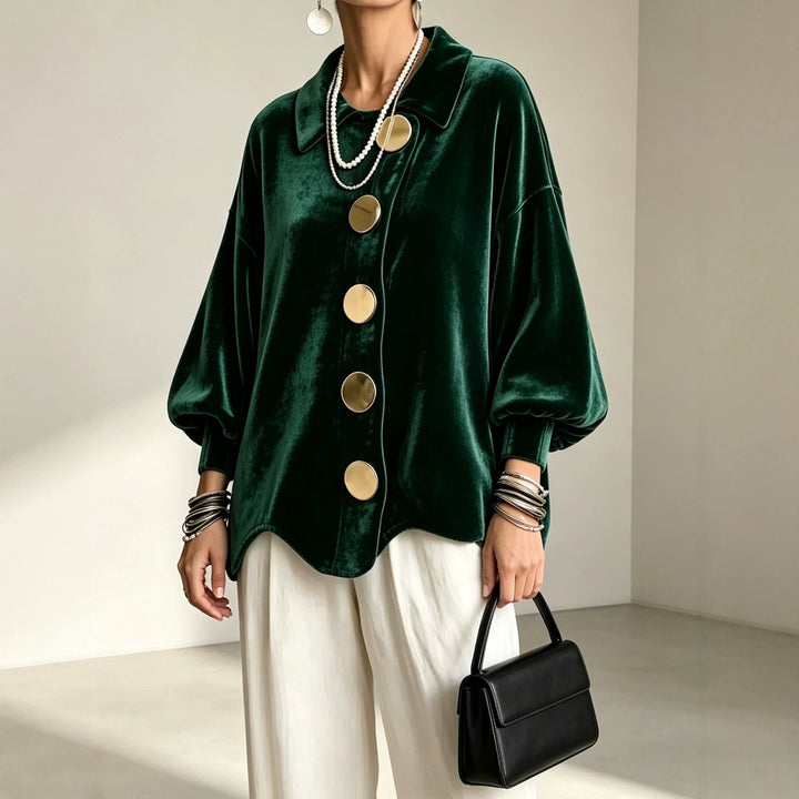 Damen Oversized Samtjacke mit großen Zierknöpfen und Balloon-Ärmeln Drune