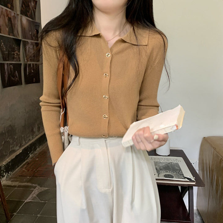 Damen Eleganter Strick-Pullover mit Knopfdetails und feinem Rippmuster Drune